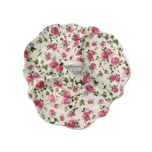 Pink Cabbage Roses Porcelain Serving Tidbit TrayCandy Dish Handl Vg Jay Imports